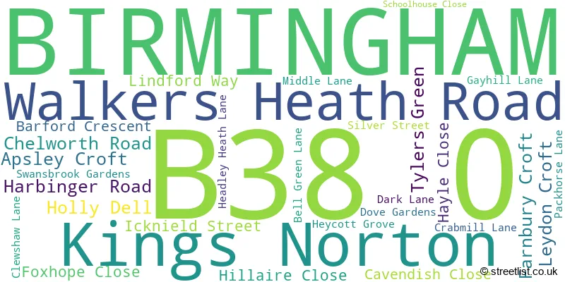 A word cloud for the B38 0 postcode